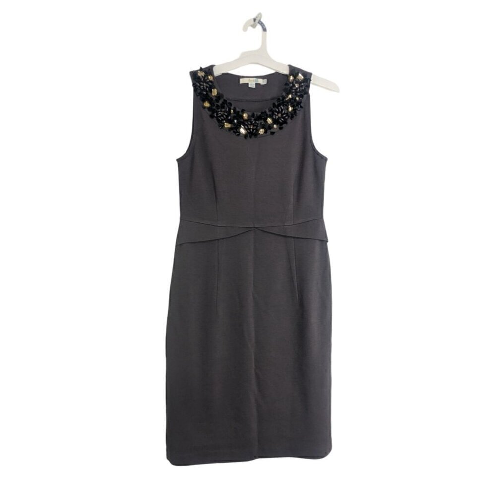 Boden Jeweled Neck Shift Sleeveless Dress Purple Women's Size 6R Work Wear